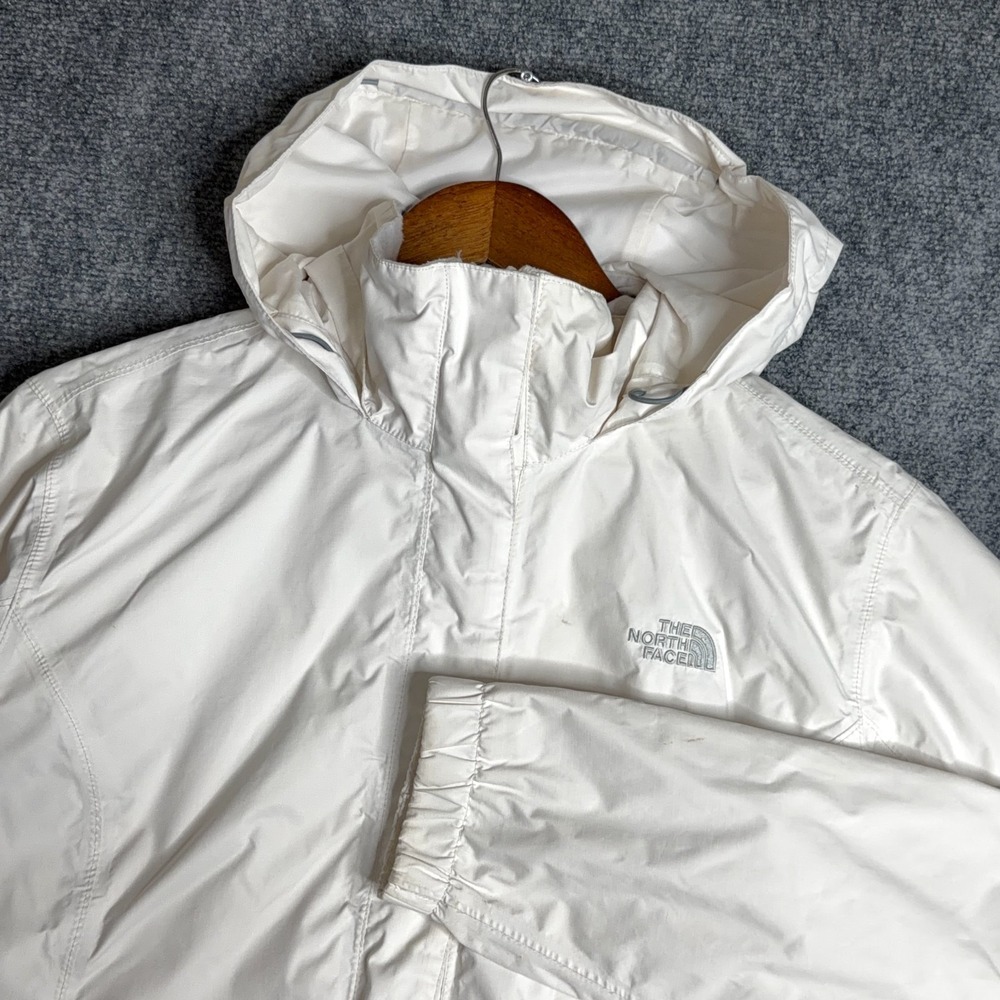 The North Face Resolve Jacket Womens XL White Waterproof Hooded Rain Shell Coat